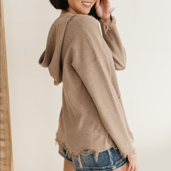 Dash of Pink Sweaters - Frayed Edges Sweater Hoodie
